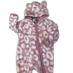 0-3M Pink & White Leopard Fleece Zip Onesie - Ackermans