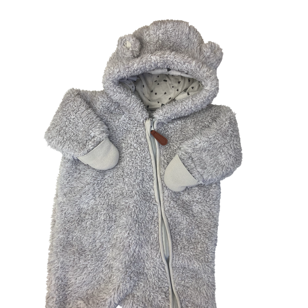 1-3M Grey Fleece Zip Onesie - Woolworths
