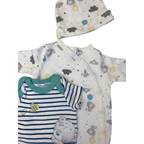 Newborn Cream, Blue & Grey Tatty Teddy Onesie, Bodysuit & Beanie