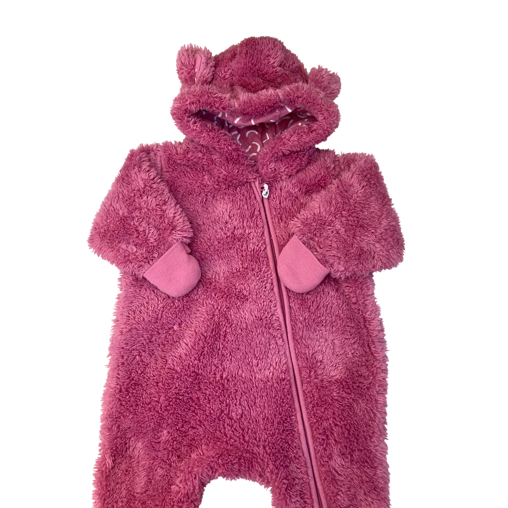 1-3M Magenta Fleece Zip Onesie - Woolworths