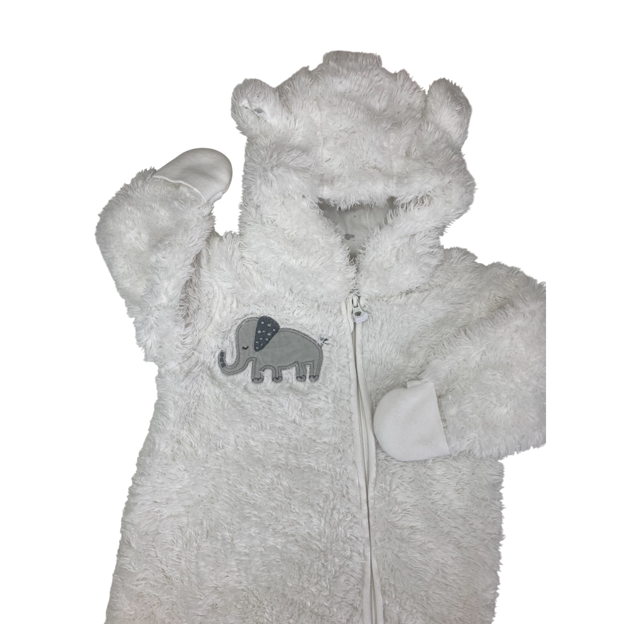 1-3M White Fleece Zip Onesie - Woolworths