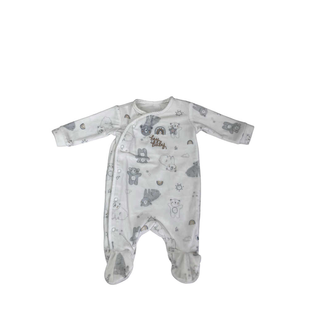 Newborn Cream Velour Bear Snap Onesie - Woolworths