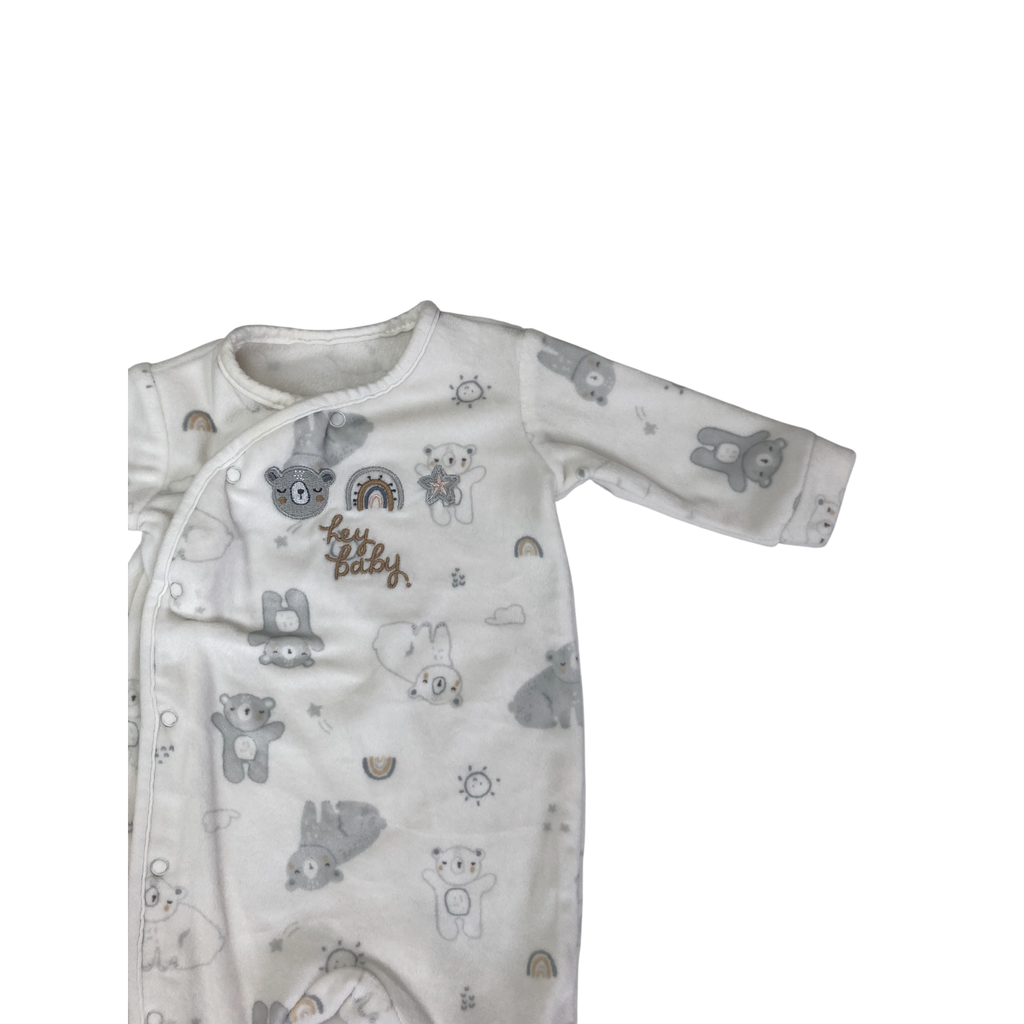 Newborn Cream Velour Bear Snap Onesie - Woolworths