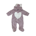 0-3M Mauve & White Fleece Heart Lined Thick Bunny Onesie - Ackermans