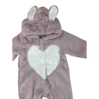 0-3M Mauve & White Fleece Heart Lined Thick Bunny Onesie - Ackermans