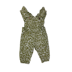 0-3M Green & White Floral Cotton Frill Overalls - Clicks