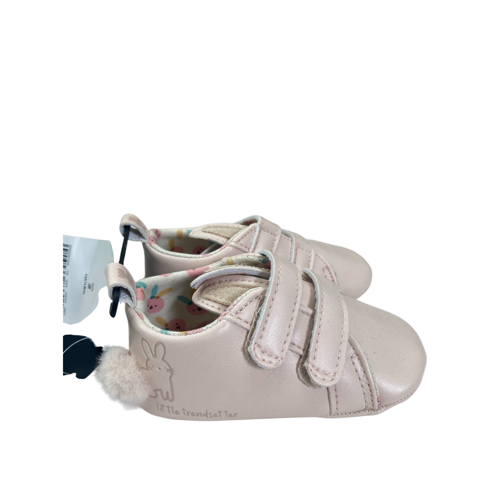 Size 2 - Light Pink Bunny Ear Pleather Soft Sole Sneaker - Woolworths