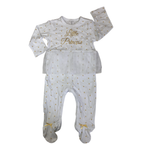6-9M White & Gold Dotted "Little Princess" Tulle Onesie - OneTwoThree