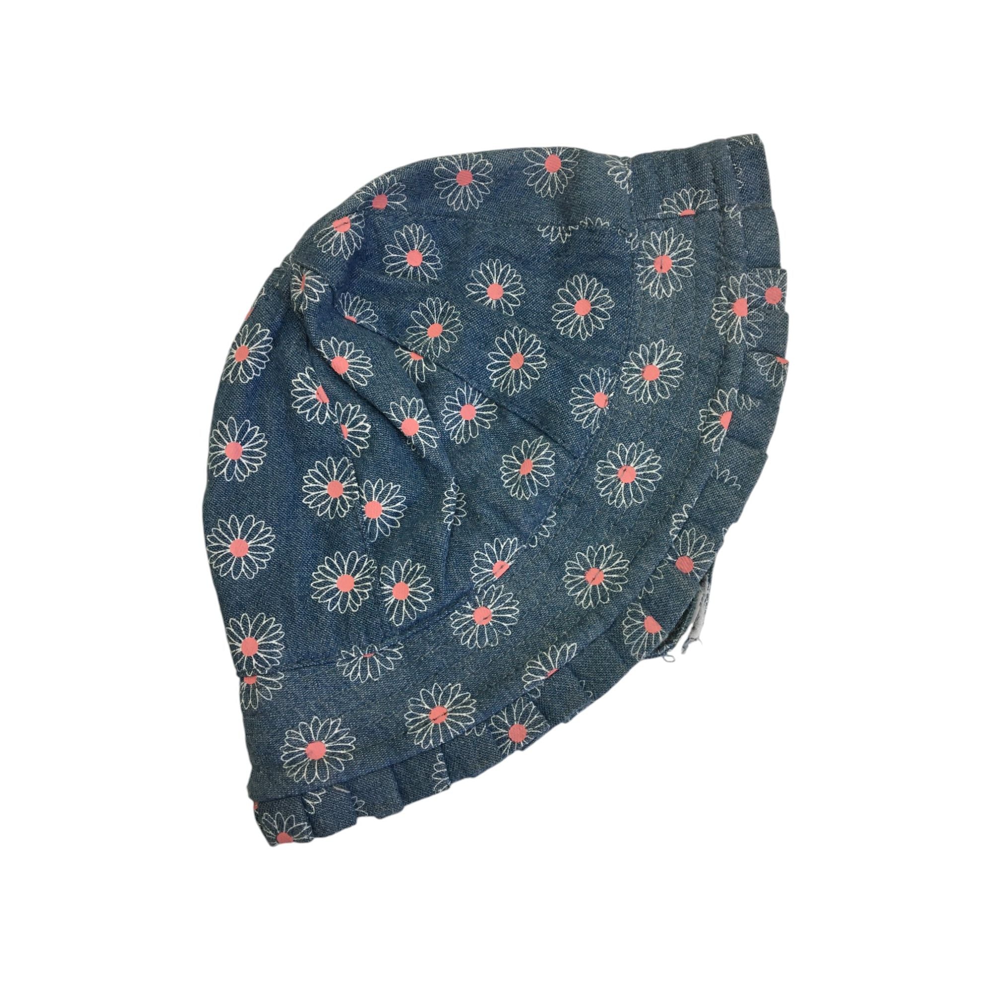 3-6M Blue Denim Pink Floral Sun Hat - Woolworths