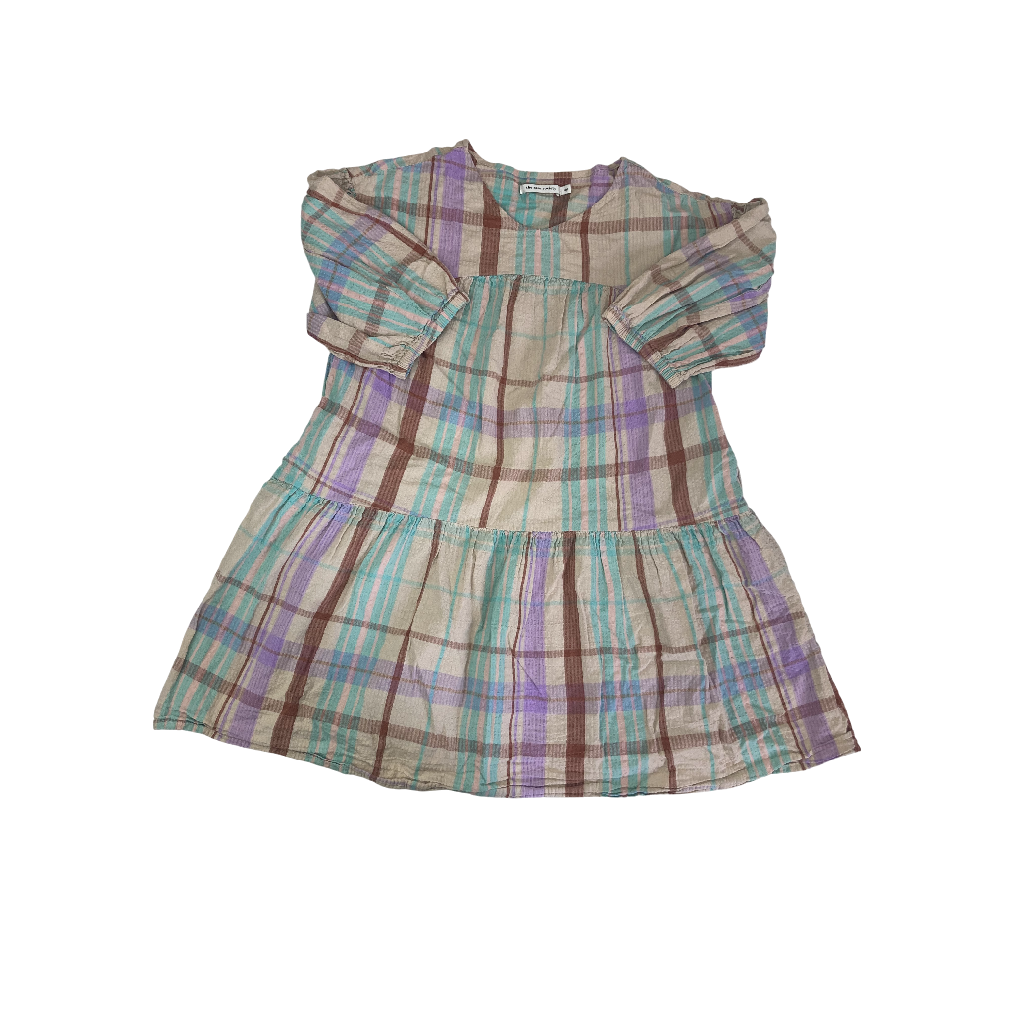 4Y Beige & Pastel Plaid Tiered Cotton Gauze Dress - The New Society