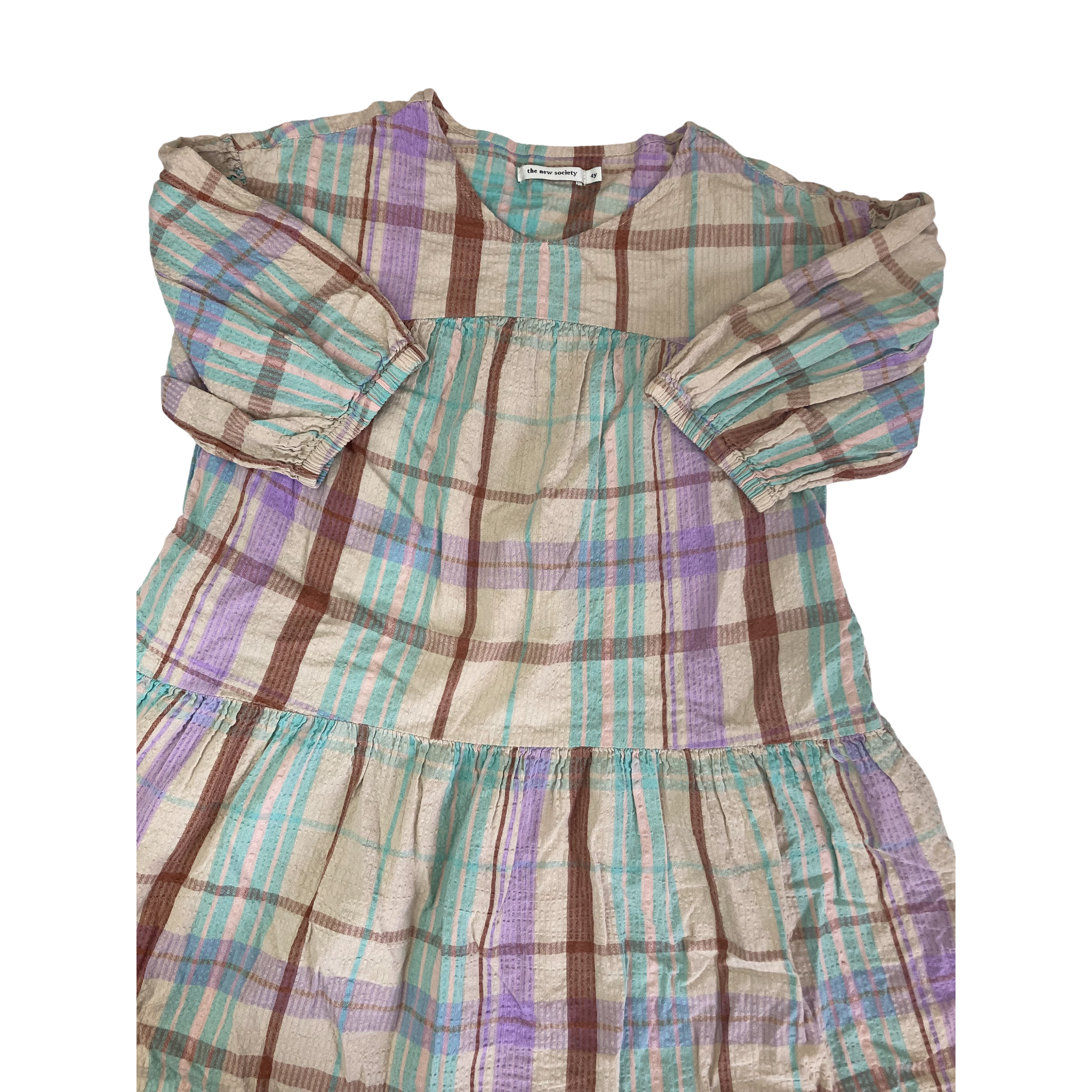 4Y Beige & Pastel Plaid Tiered Cotton Gauze Dress - The New Society