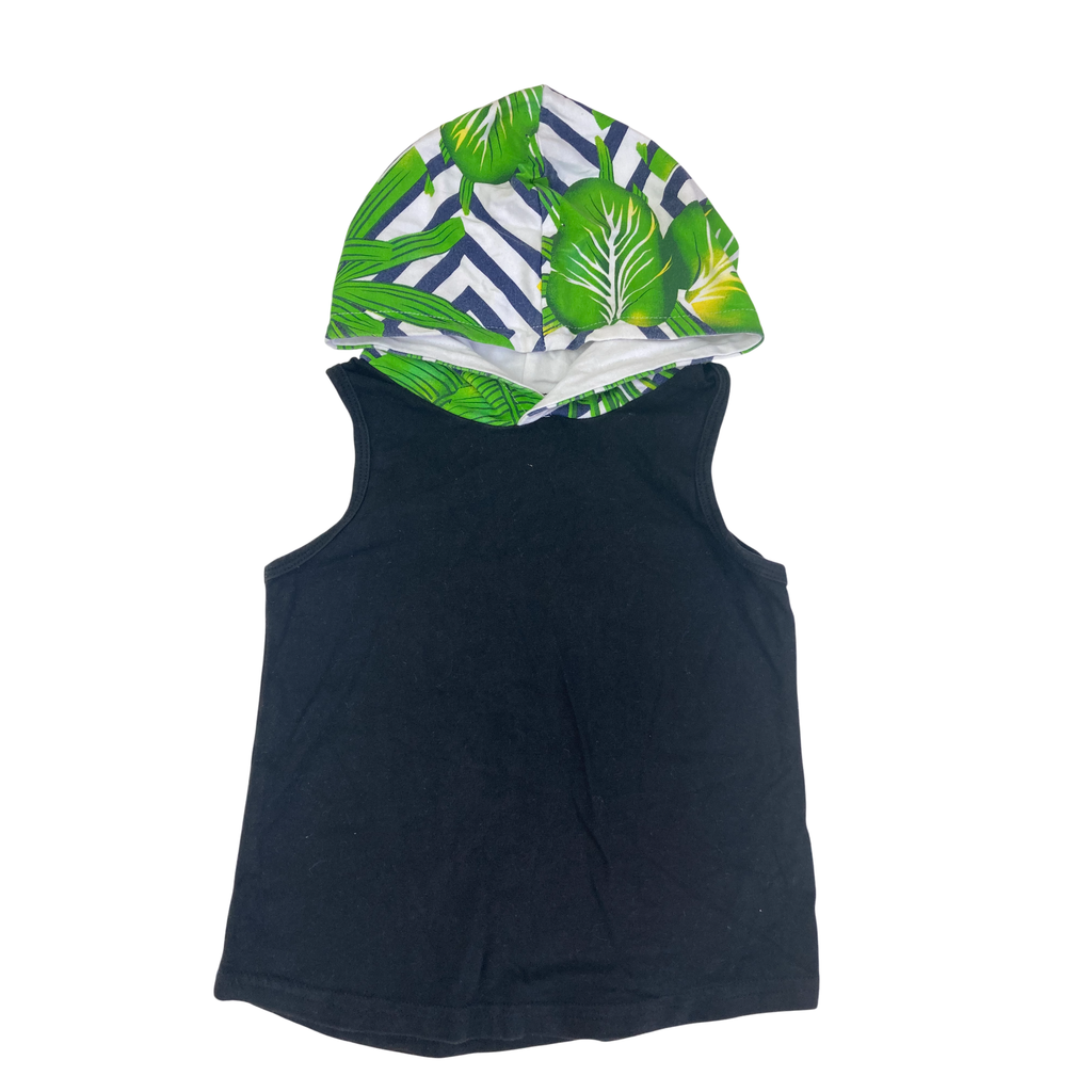 5Y Black & Green Sleeveless Hooded Top