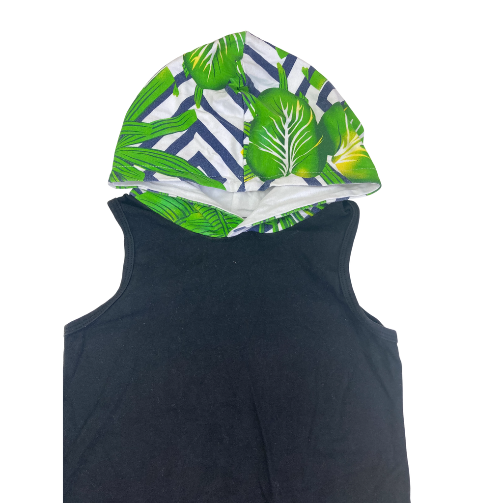 5Y Black & Green Sleeveless Hooded Top
