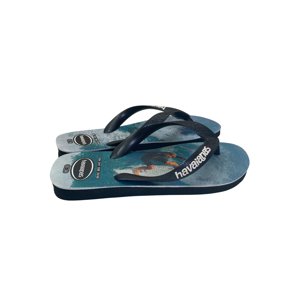 US 3-4Y Blue & Black Reef Heazlewood by Dan Scott Flip Flops - Havaianas