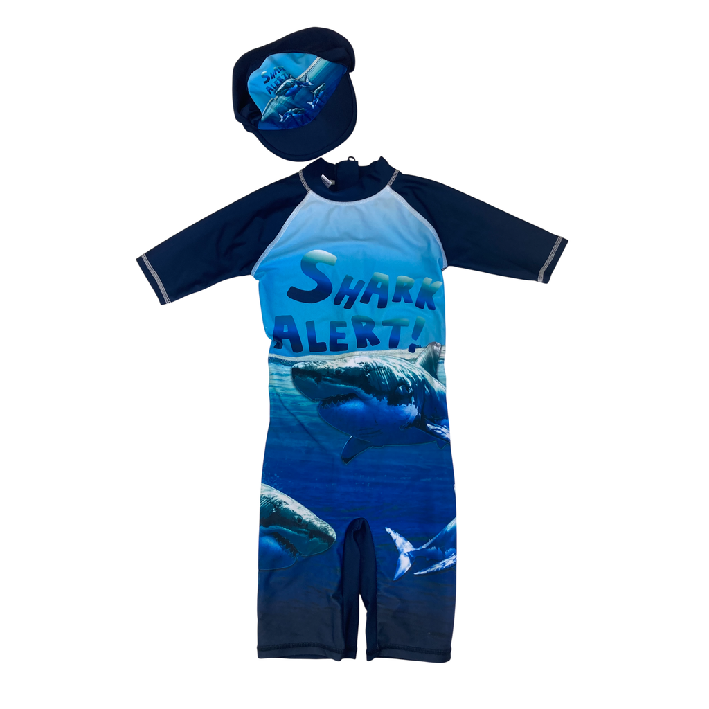 6Y Blue & Navy Blue Swimsuit & Hat - Woolworths