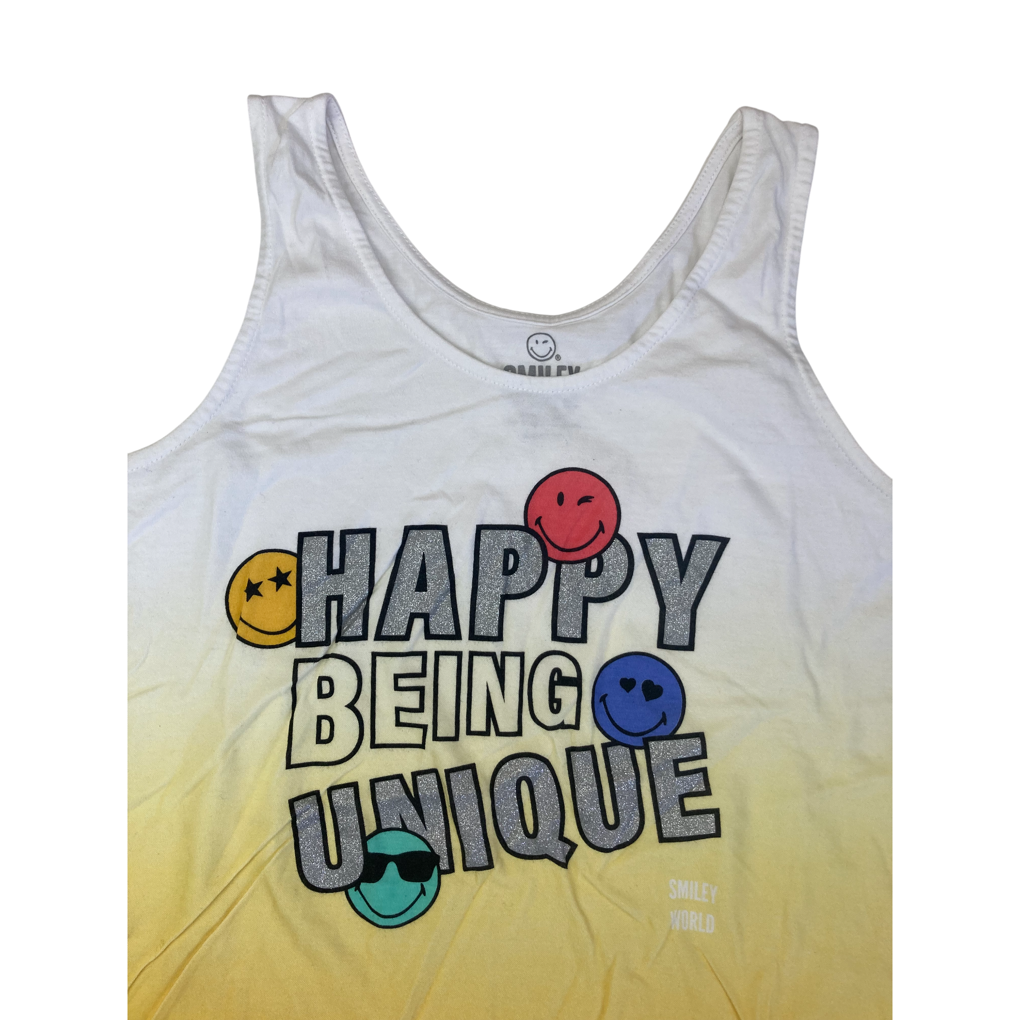 14Y White & Yellow Ombre Sleeveless Smiley Tank Top - Woolworths