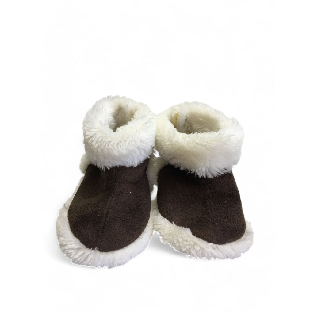 Size 2 - Brown & Cream Fleece Lined Slipper Boots - Ackermans