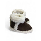 Size 2 - Brown & Cream Fleece Lined Slipper Boots - Ackermans