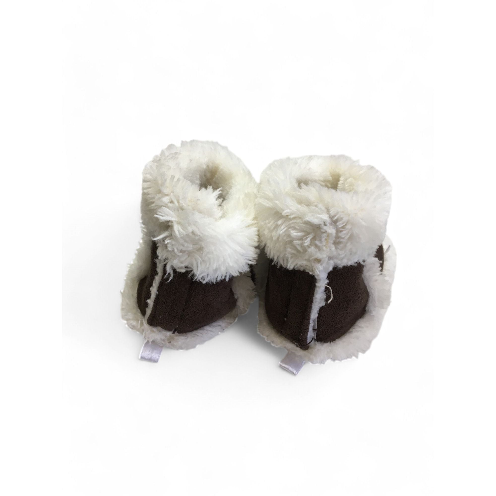 Size 2 - Brown & Cream Fleece Lined Slipper Boots - Ackermans