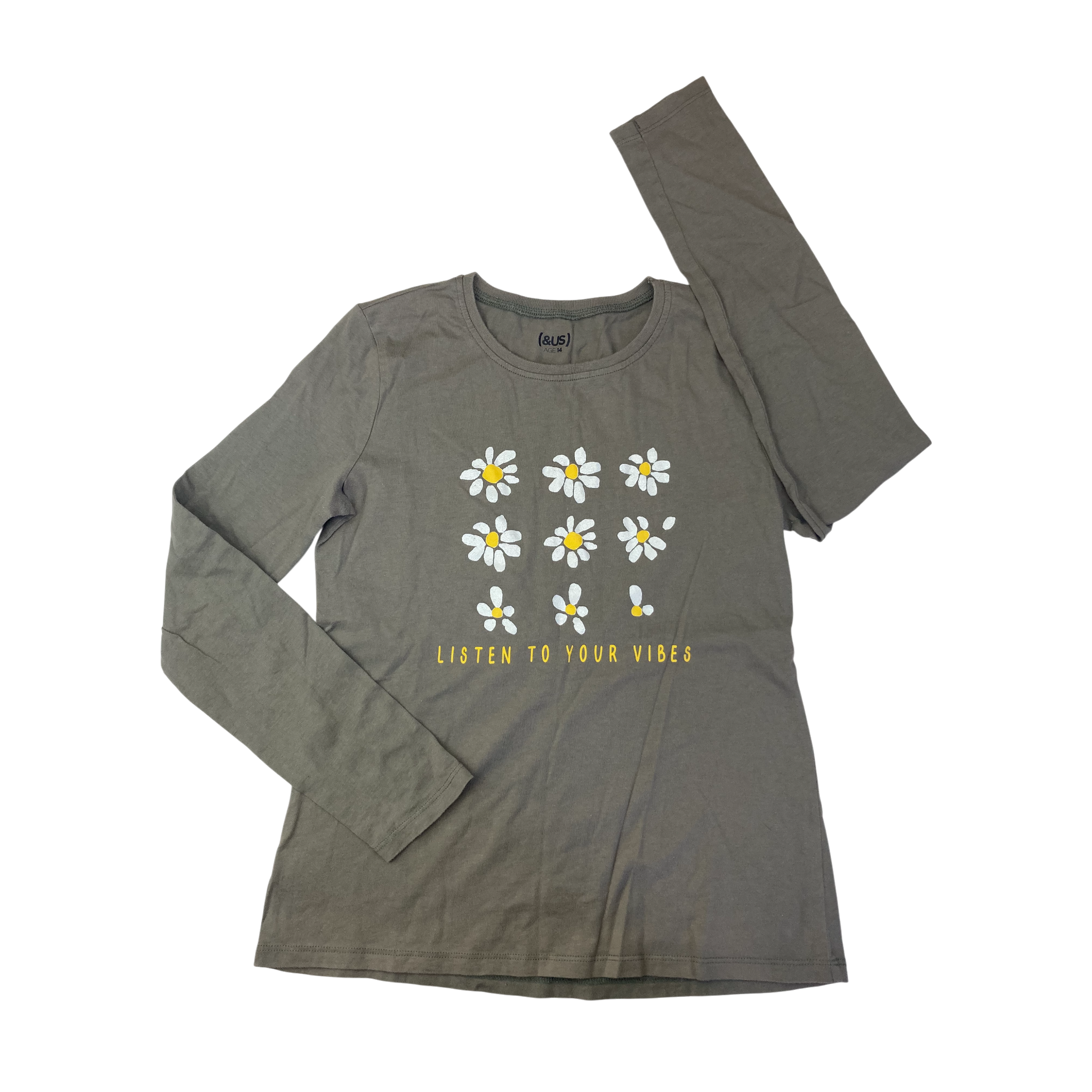 14Y Khaki Green Daisy Long Sleeve T Shirt - (& US)