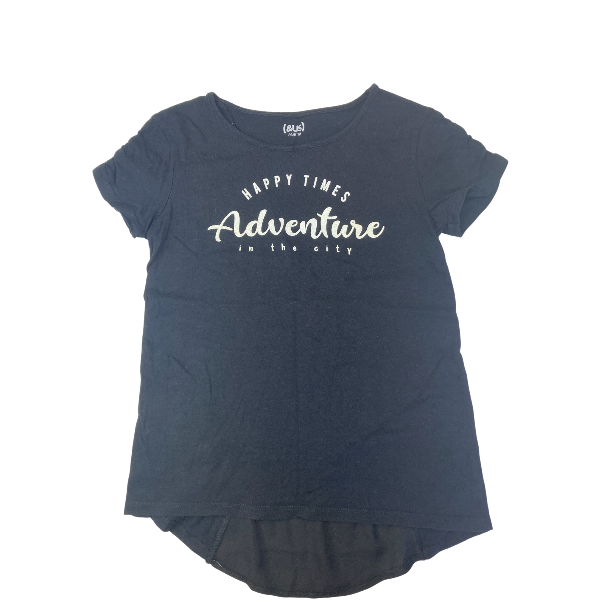 12Y Black Glitter Graphic T Shirt With Chiffon Back - (& US)