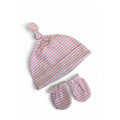 0-6M Pink Stripe Knotted Beanie & Mittens Set