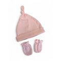 0-6M Pink Knotted Beanie & Mittens Set