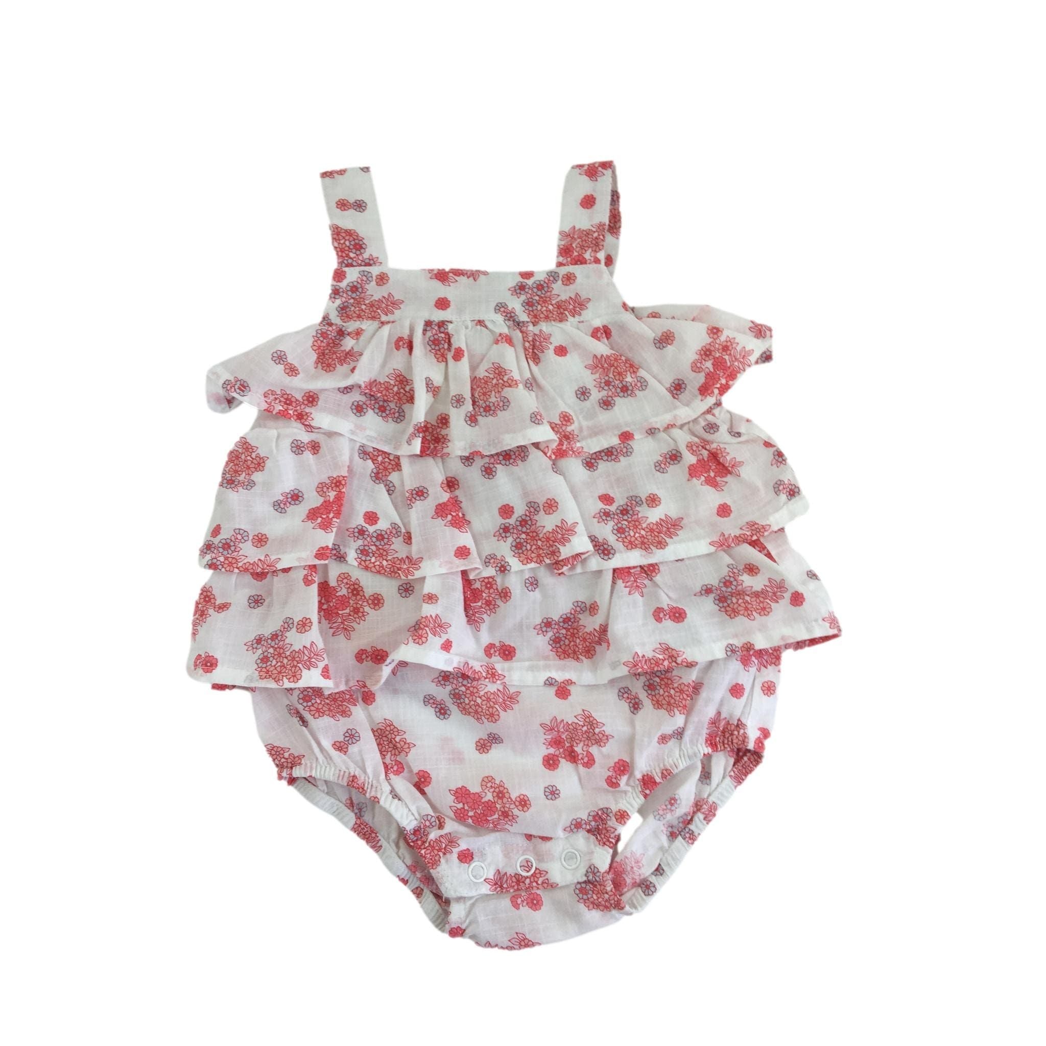 3-6M White & Red Tiered Floral Romper - Cotton On