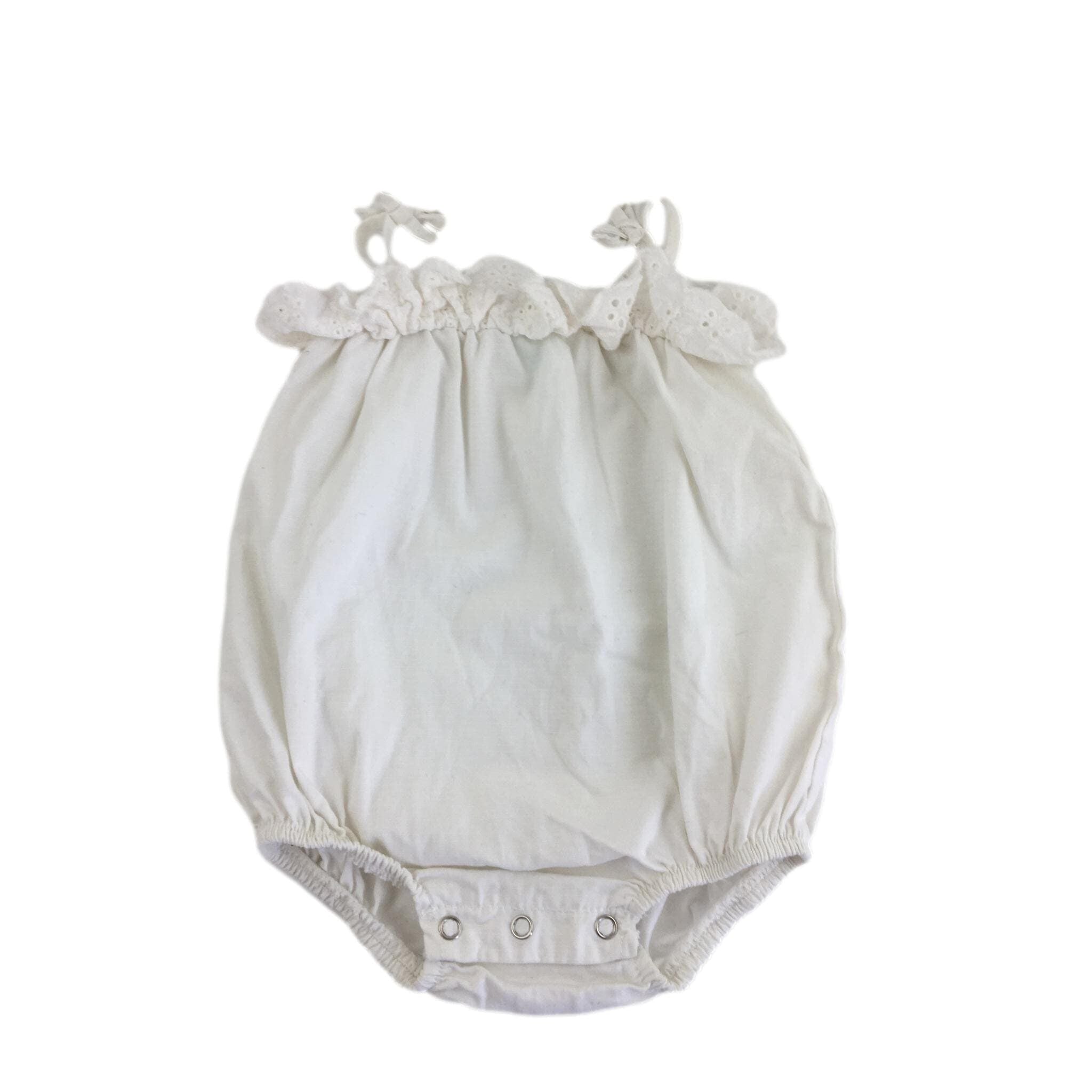 0-3M Cream Textured Cotton Strappy Romper - Cuddlesome