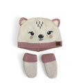 3-6M Cream & Pink Bear Knit Beanie & Mittens - Woolworths
