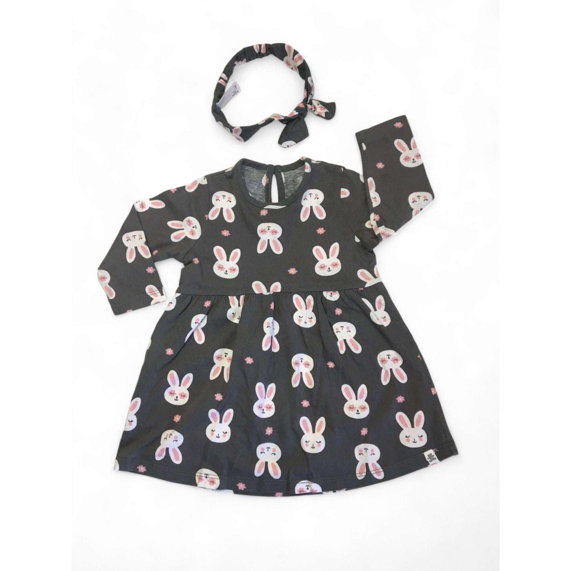 3-6M Grey & Pink Bunny Dress & Headband - Woolworths