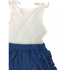 3-6M Cream Ribbed & Denim Sleeveless Romper