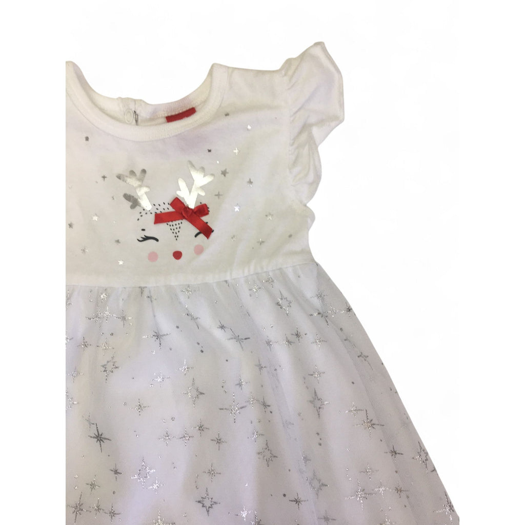 3-6M White Tulle Reindeer Christmas Dress - Tiny Tots