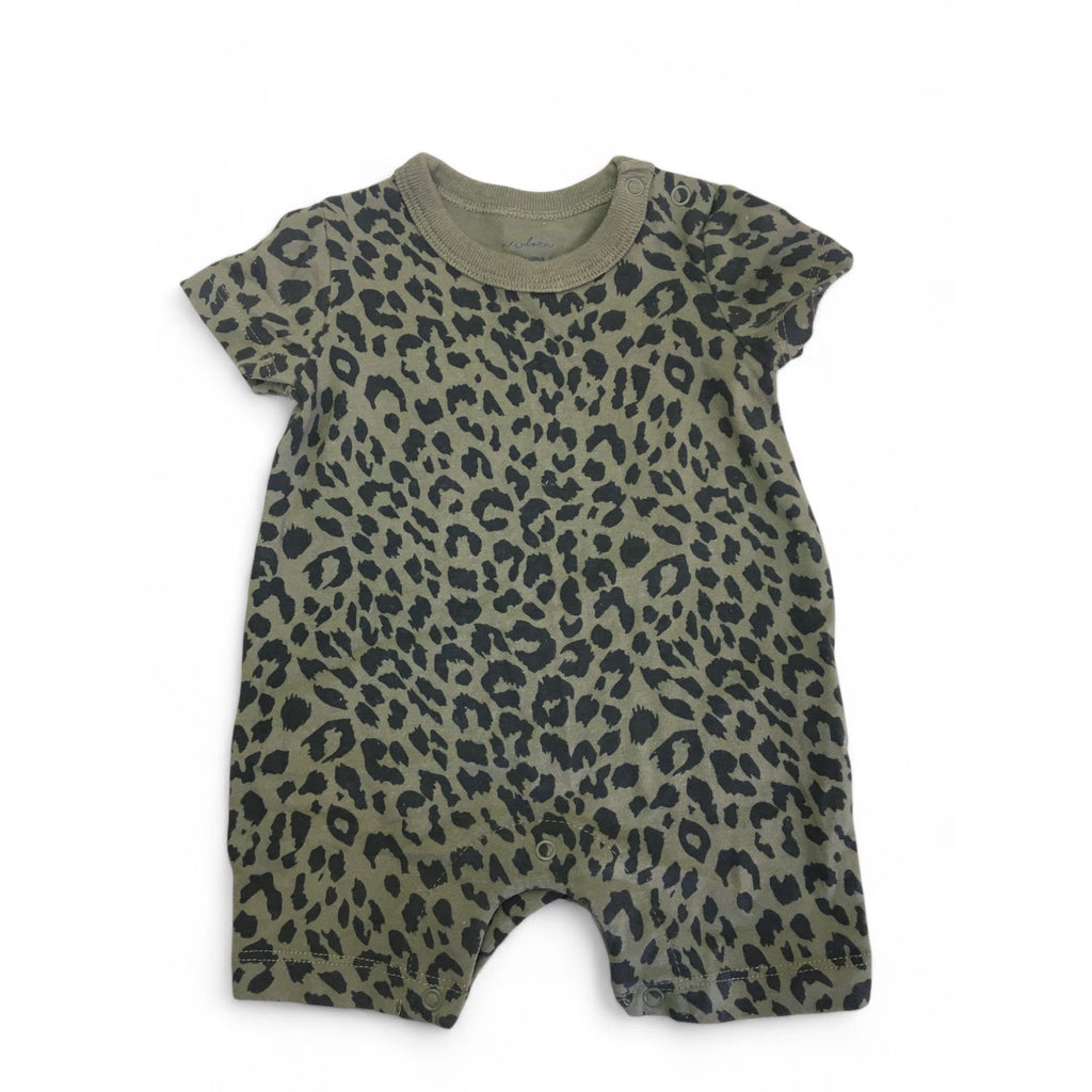 Newborn Moss Green & Black Leopard Print Romper - Cotton On