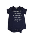 0-3M Navy "Take Care Of The World" Bodysuit - Keedo