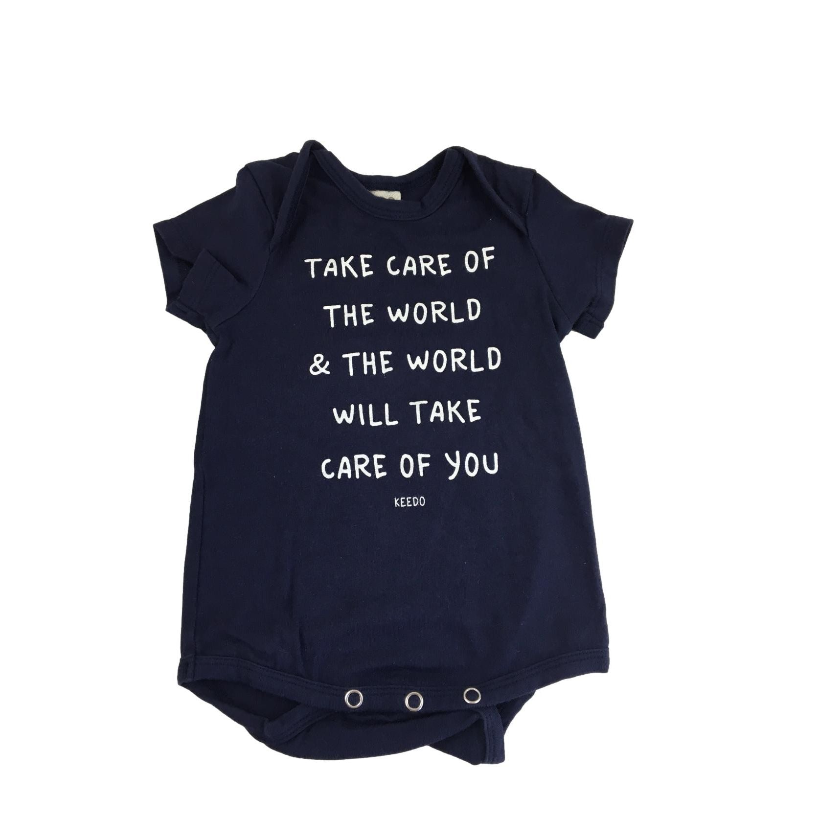0-3M Navy "Take Care Of The World" Bodysuit - Keedo