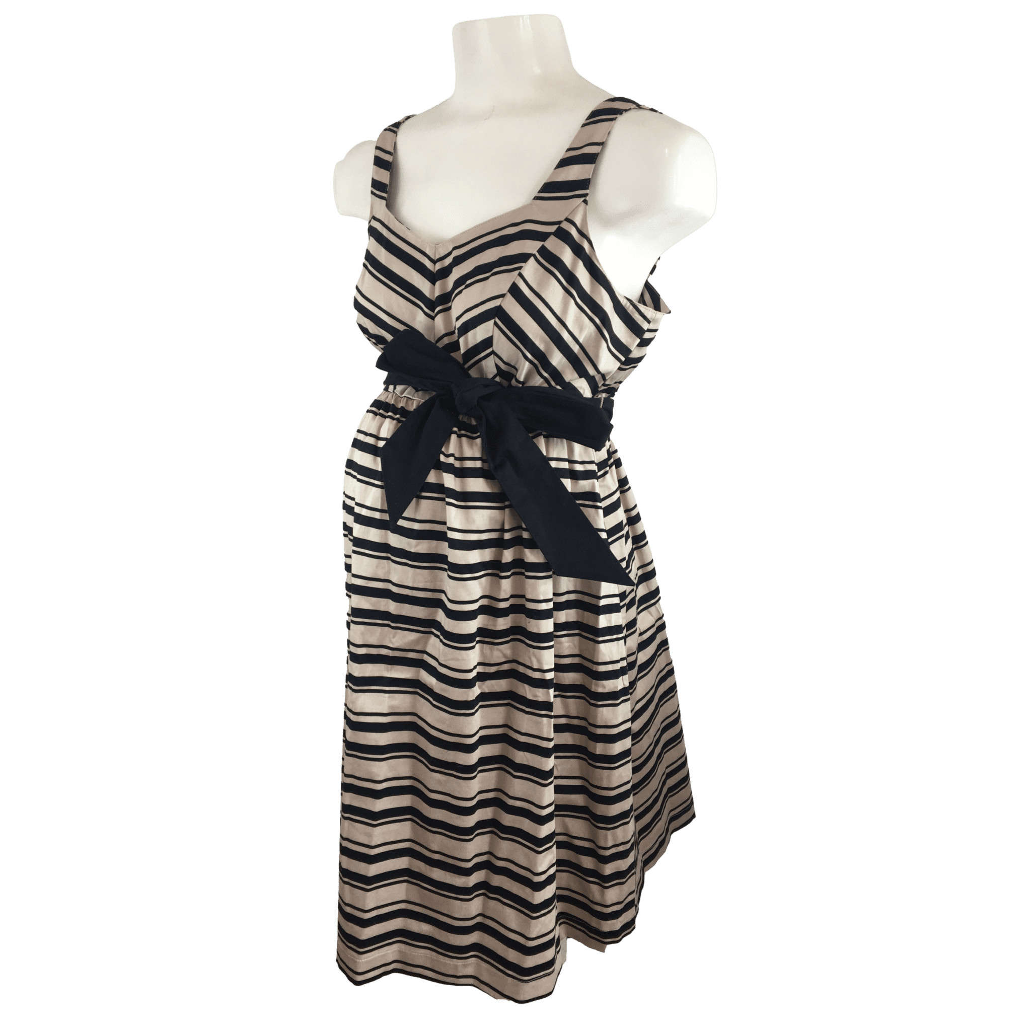 Medium - Beige & Black Stripe Maternity Dress - Motherhood Maternity