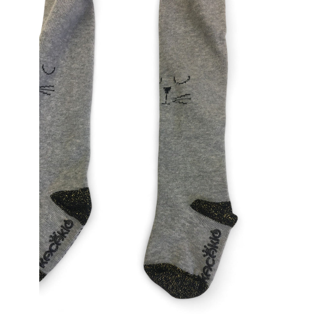 0-3Y Grey & Gold Knit Cat Stockings - Emmy & Belle