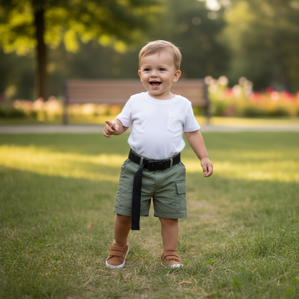1-2Y Khaki shorts with black belt - Jet