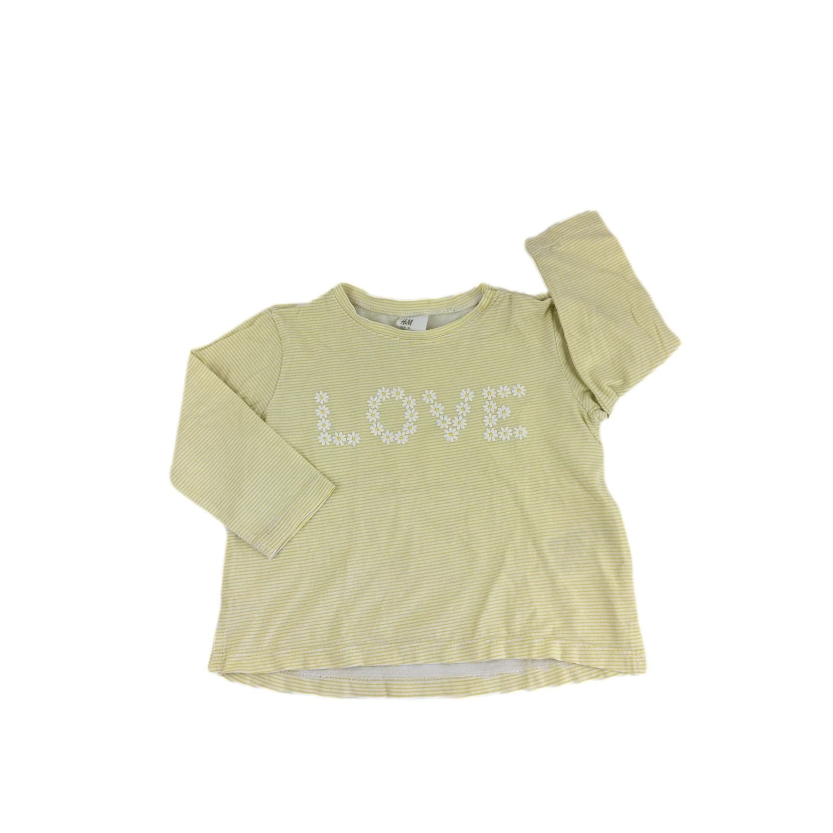 US 6-9M Light Yellow & White Daisy Stripe "Love" T-shirt - H&M