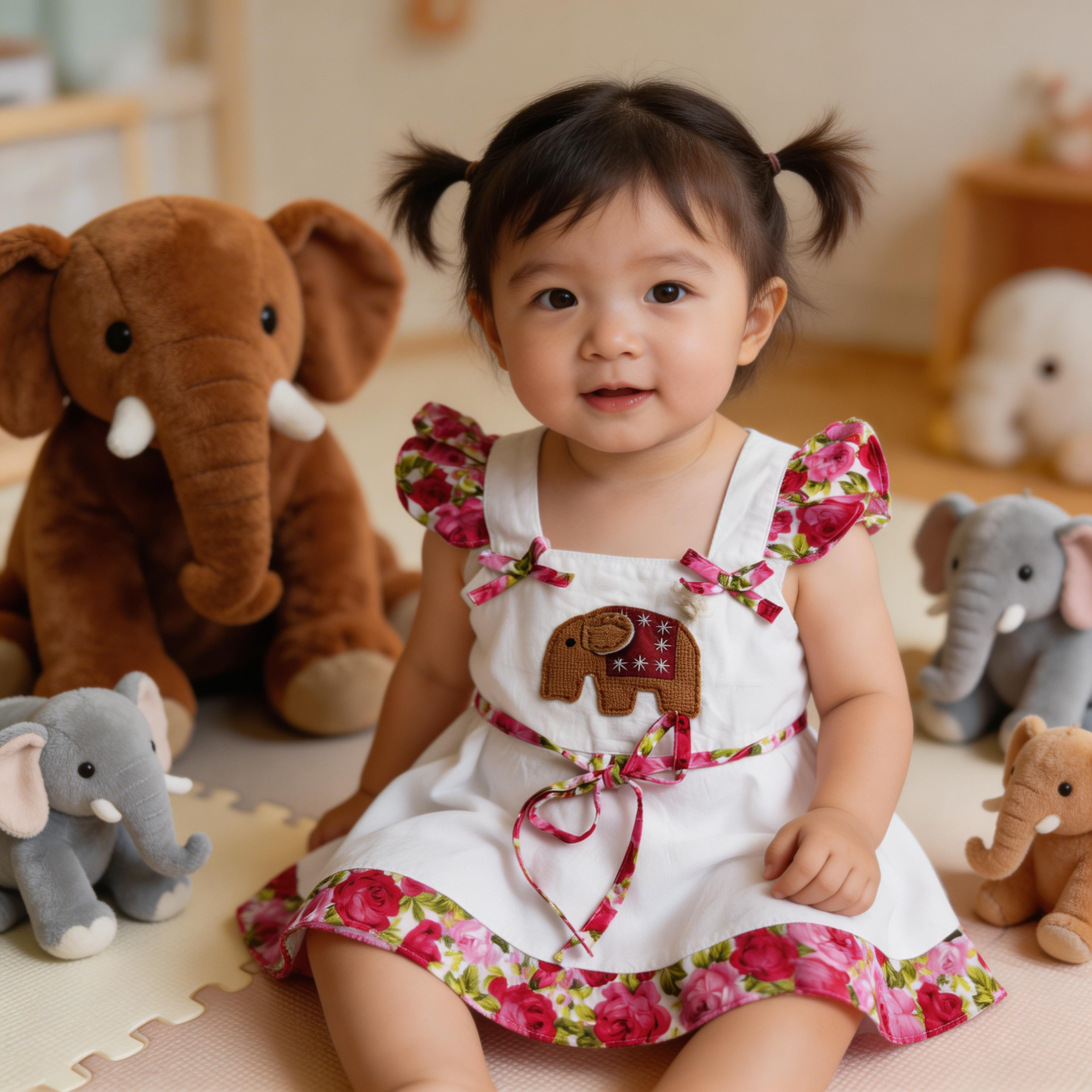 6-12M White & Pink Elephant Dress