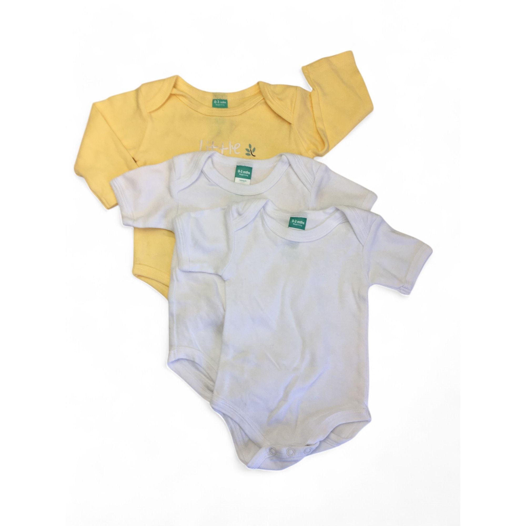 0-3M Yellow & White Bodysuits - Ackermans