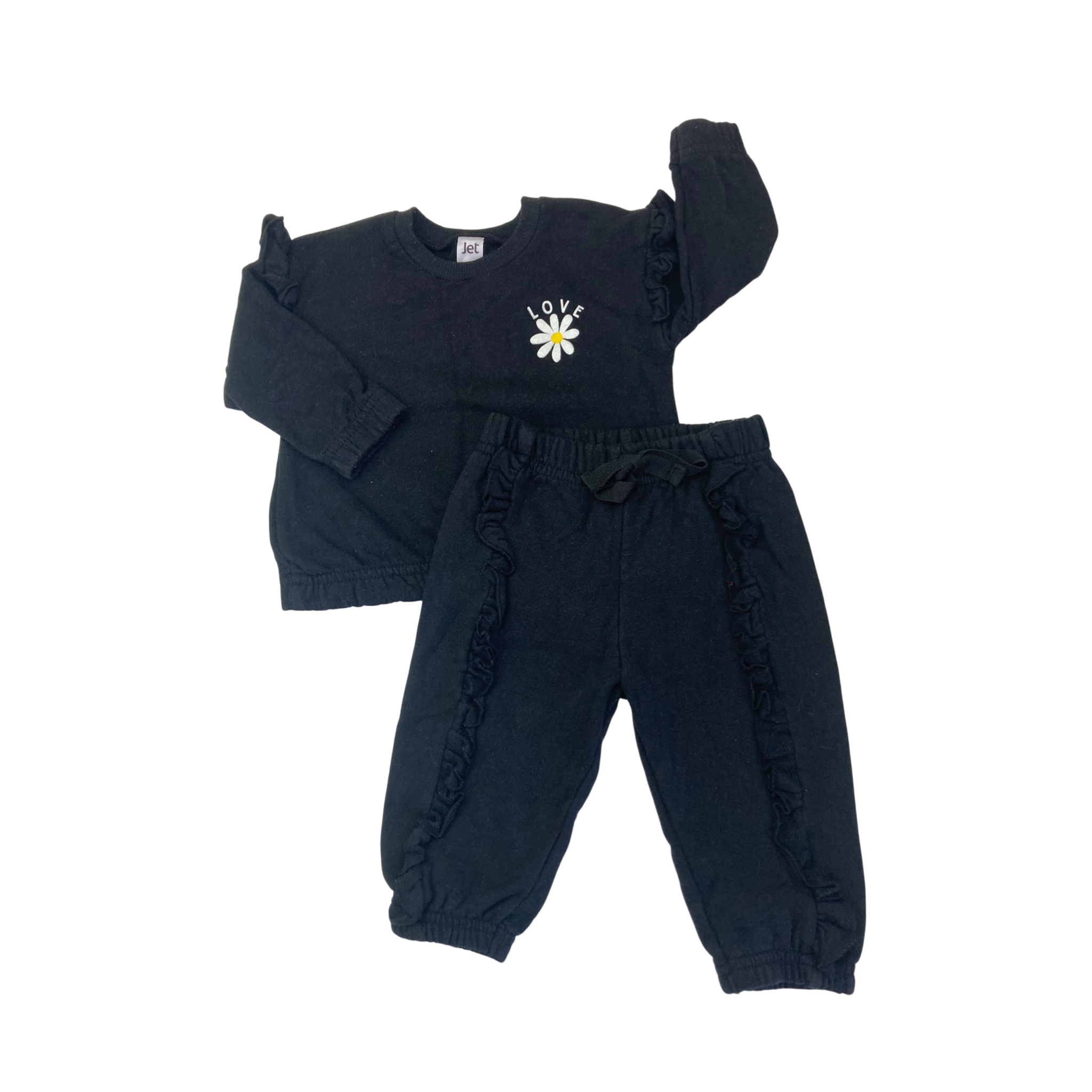 6-12M Black Ruffled Sweater & Pants - Jet
