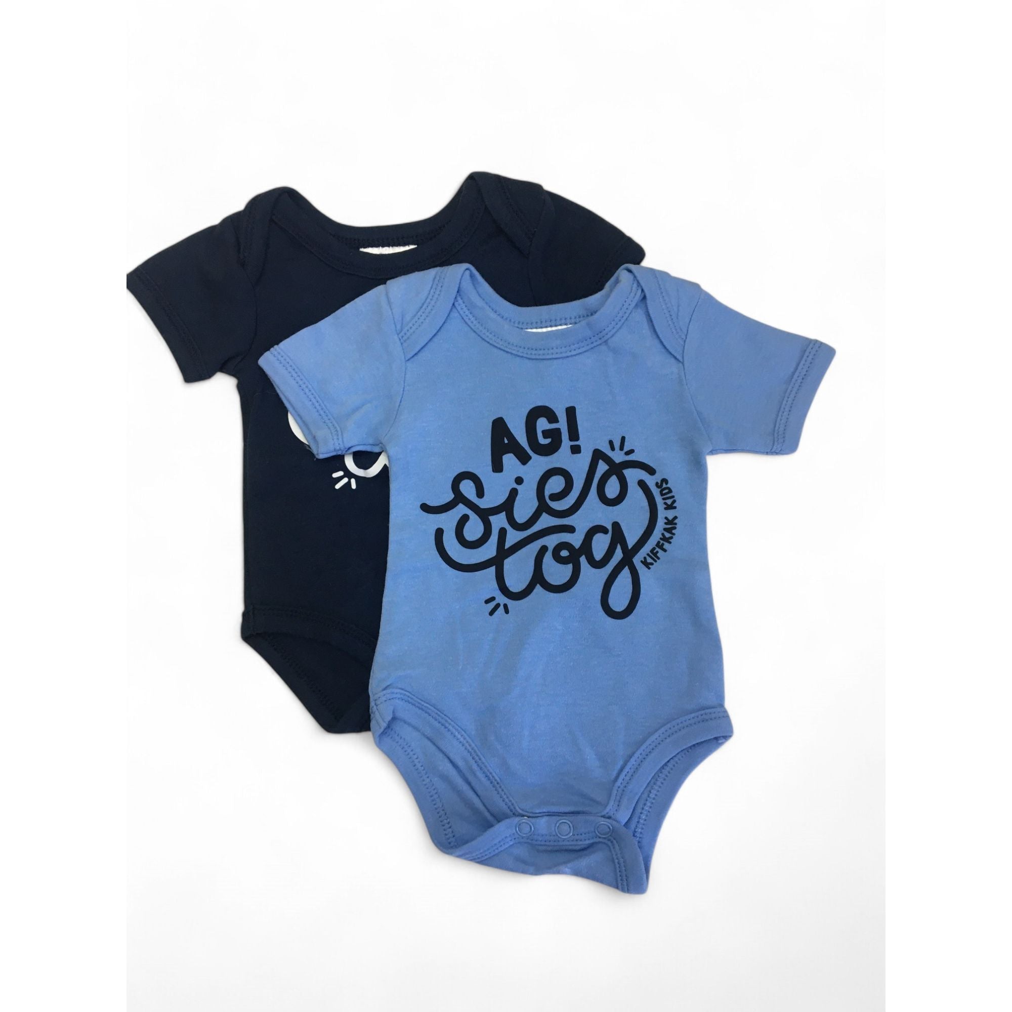 Newborn Navy & Blue "Ag Sies Tog" Bodysuits - Kiffkak Kids