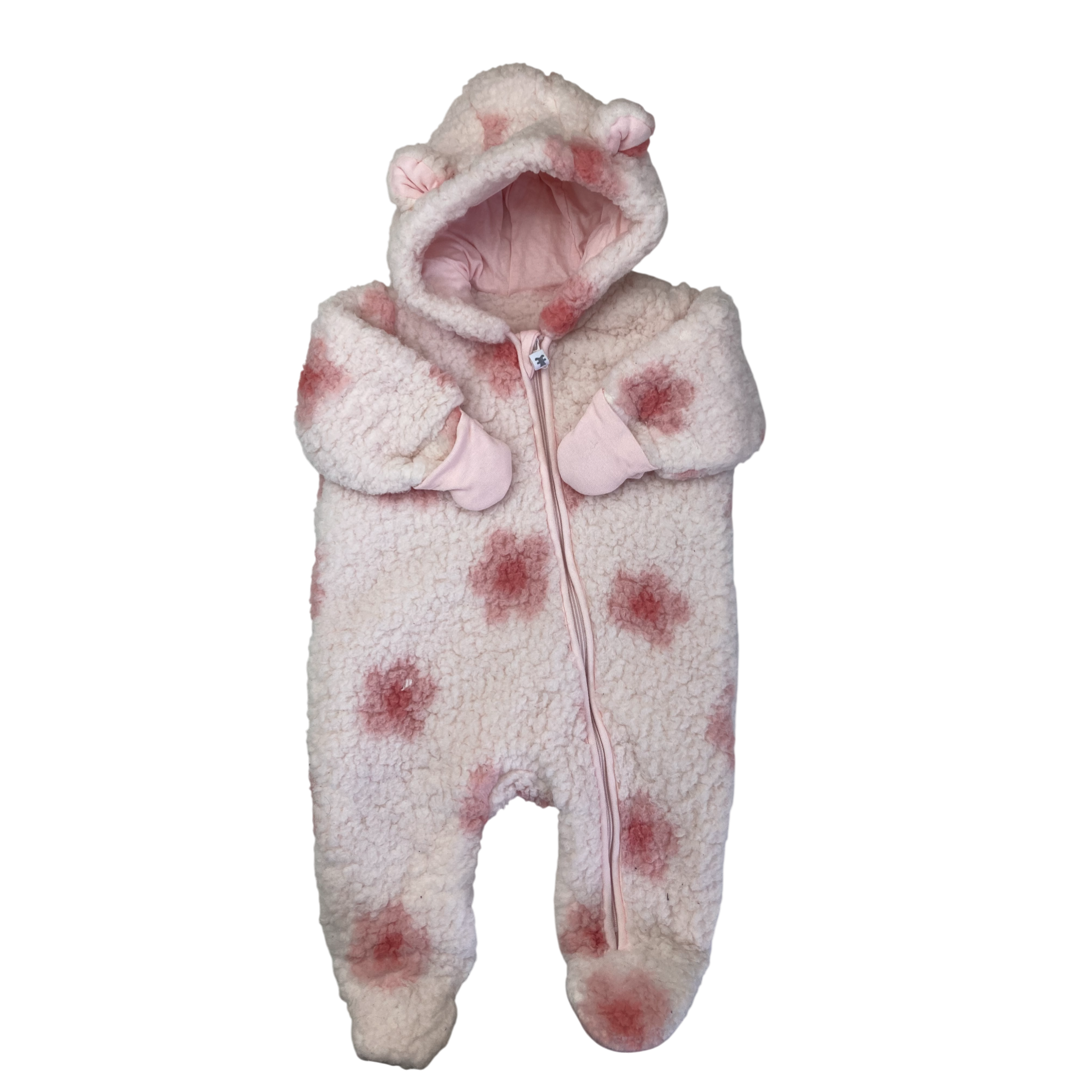 1-3M Light Pink Daisy Teddy Fleece Zip Onesie - Woolworths
