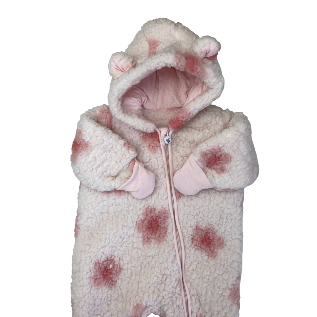 1-3M Light Pink Daisy Teddy Fleece Zip Onesie - Woolworths