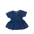 3-6M Dark Blue Denim & White Dotted Half Button Tunic - OneTwoThree