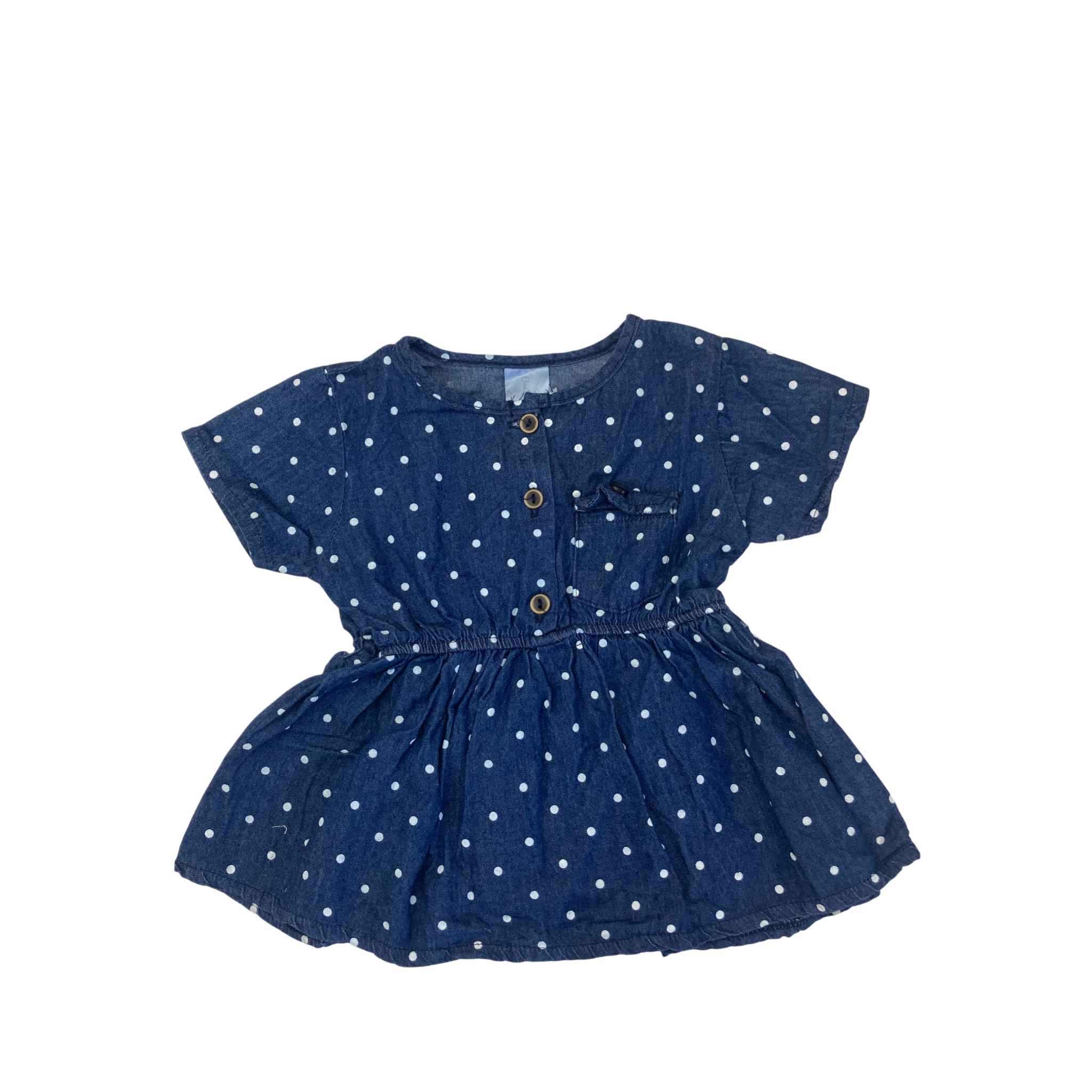 3-6M Dark Blue Denim & White Dotted Half Button Tunic - OneTwoThree