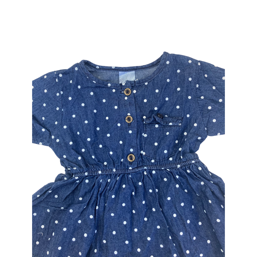 3-6M Dark Blue Denim & White Dotted Half Button Tunic - OneTwoThree