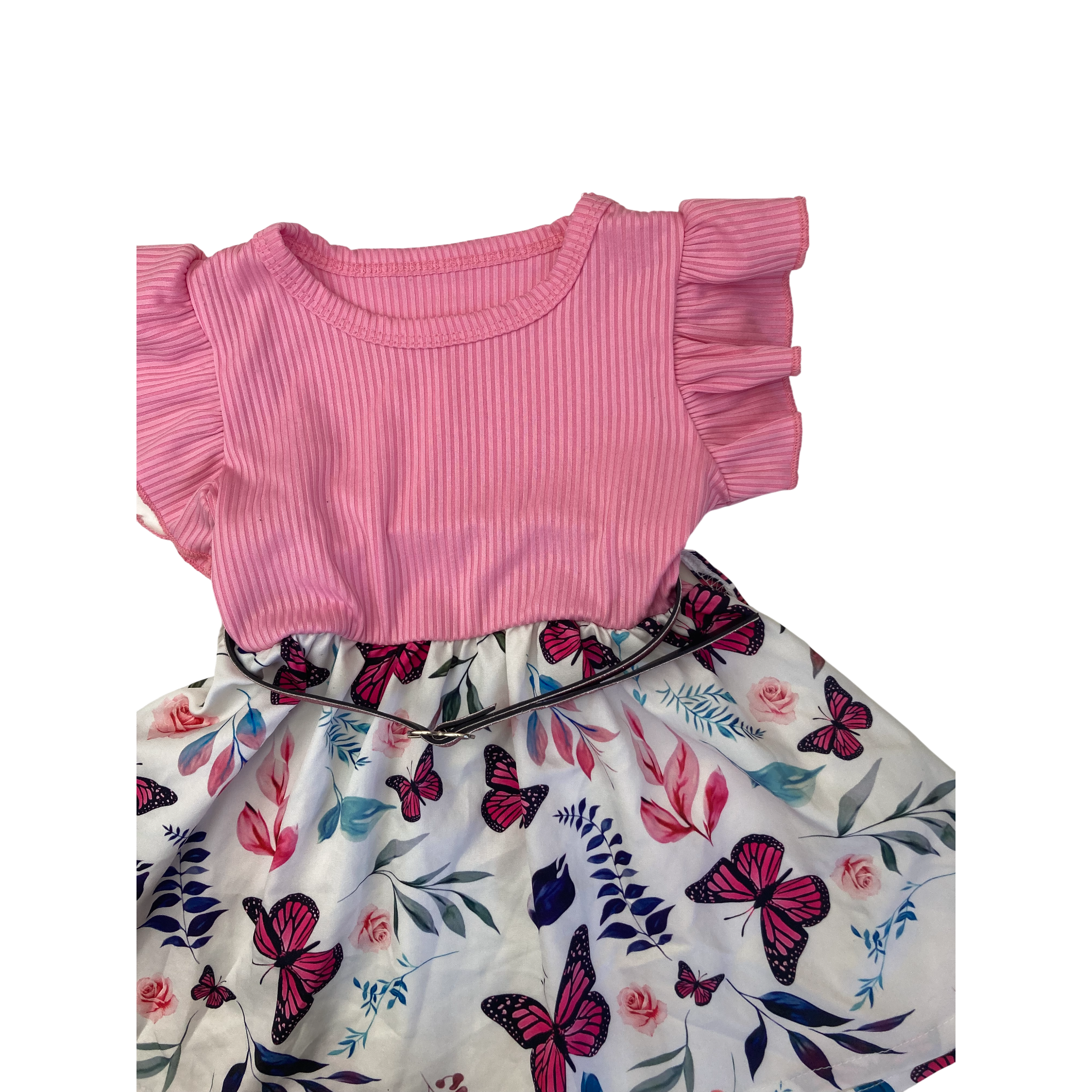 6-9M Pink & White Butterfly Belted Dress